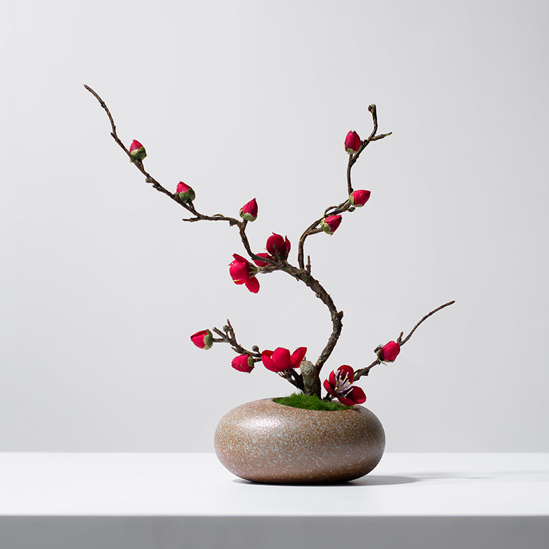 Arreglo floral de flores de ciruelo artificial estilo japonés - 11.8&
