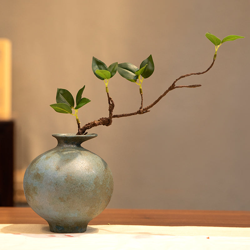 Artificial Ficus Branch in Antique Ceramic Vase - 11‘’