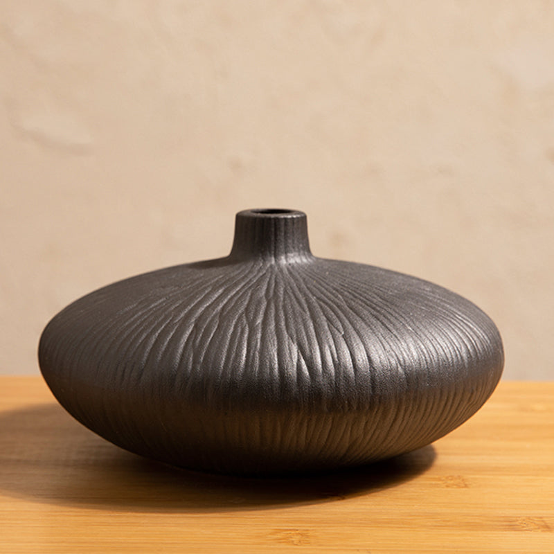 Black Glazed Ceramic Vase - 9.8&