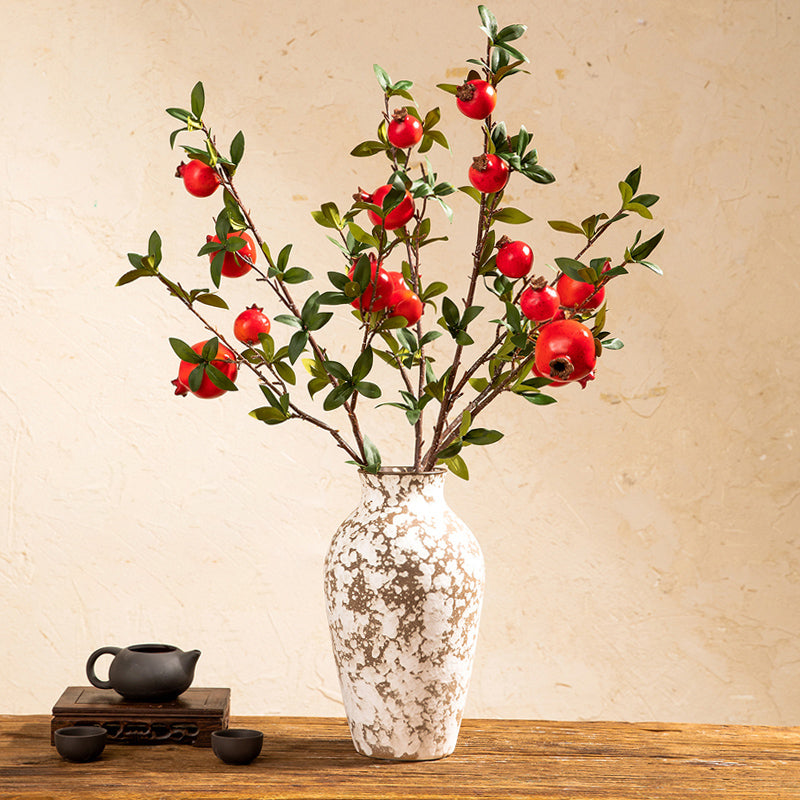 Faux Pomegranate Branch in Stoneware Vase - 25.5&