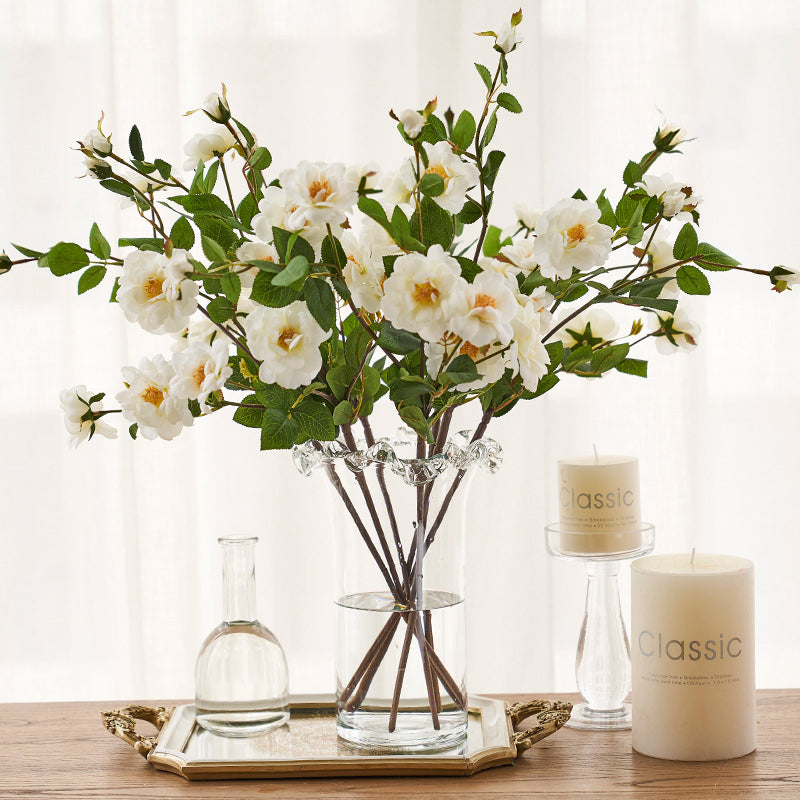 Real Touch Artificial China Rose Stem - Botanical Rose Branch - 29.5"