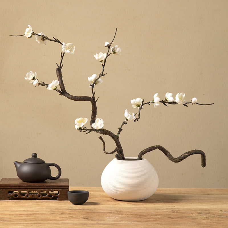 Plum Blossom Artificial Flower Arrangement in Plain Oval Vase - 16.5"