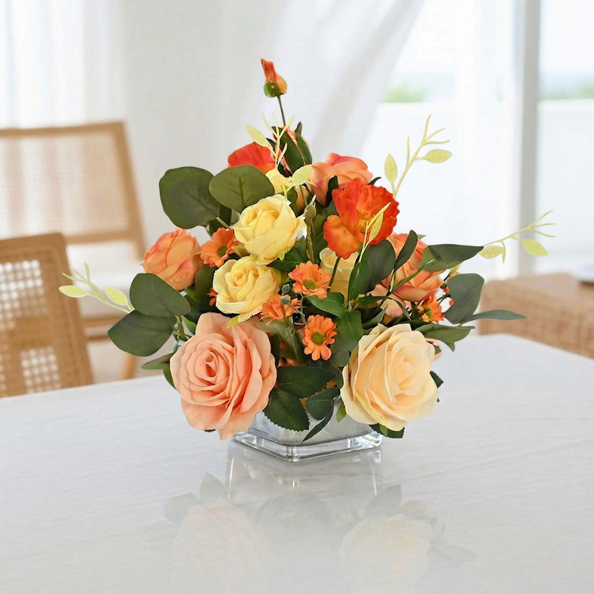 Künstliche Pfingstrosen- & Rosenblumenarrangement mit Chrysantheme – 9 – Bloom Floret