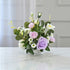 Purple artificial peony and rose flower arrangement with chrysanthemum