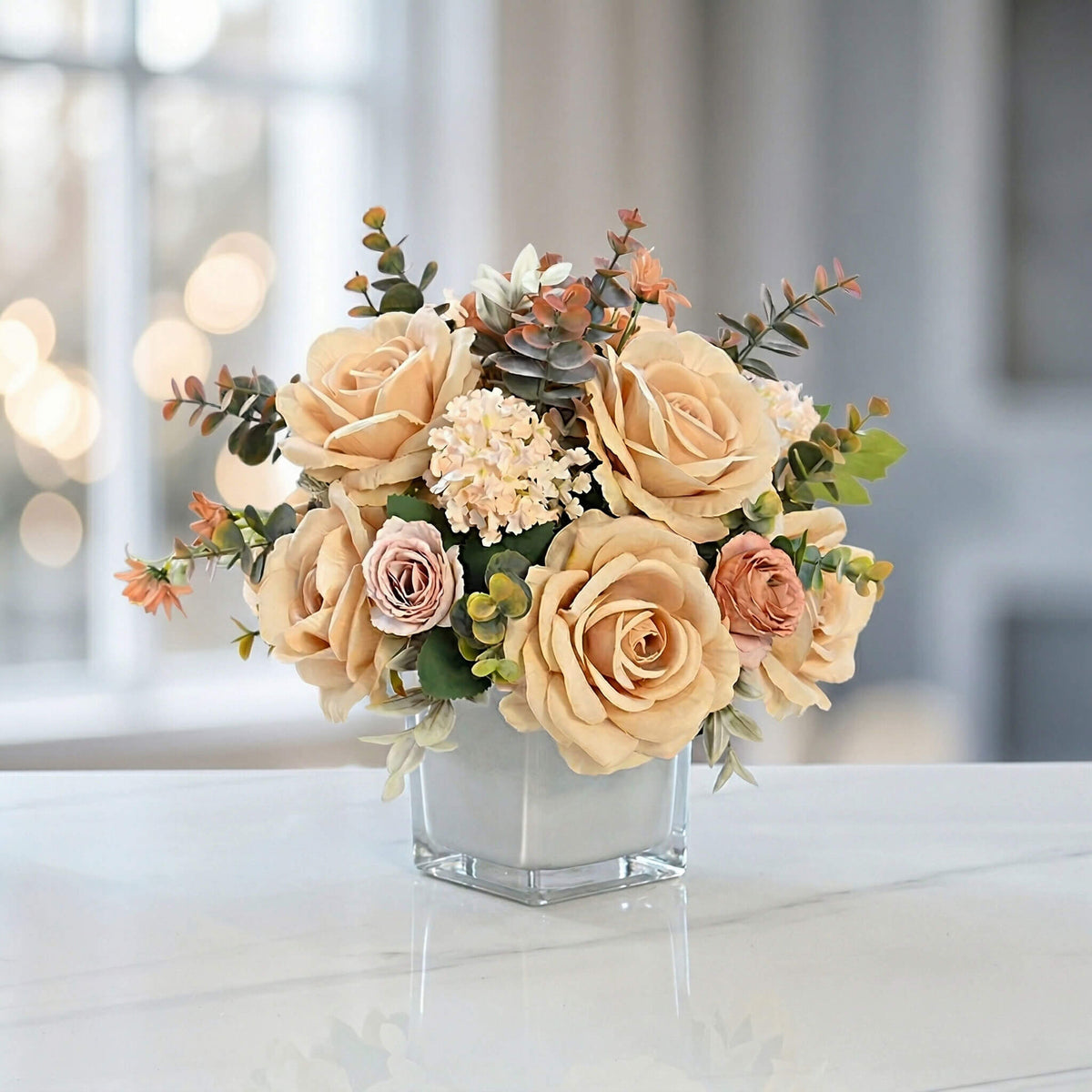 Künstliches Rosen- & Hortensienblumenzentrum mit Eukalyptus – 10,6