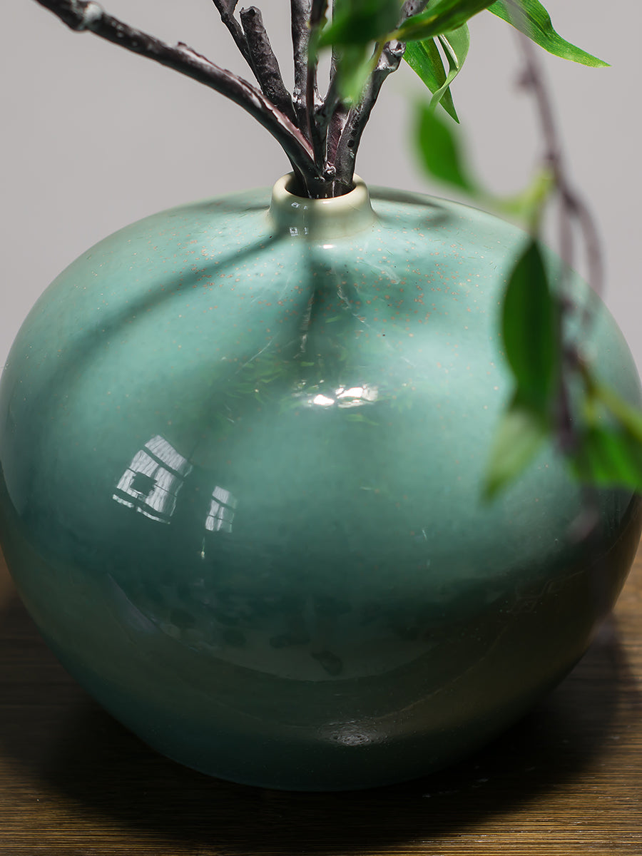 Silk Black Bamboo in Emerald Green Ceramic Vase - 23.6&